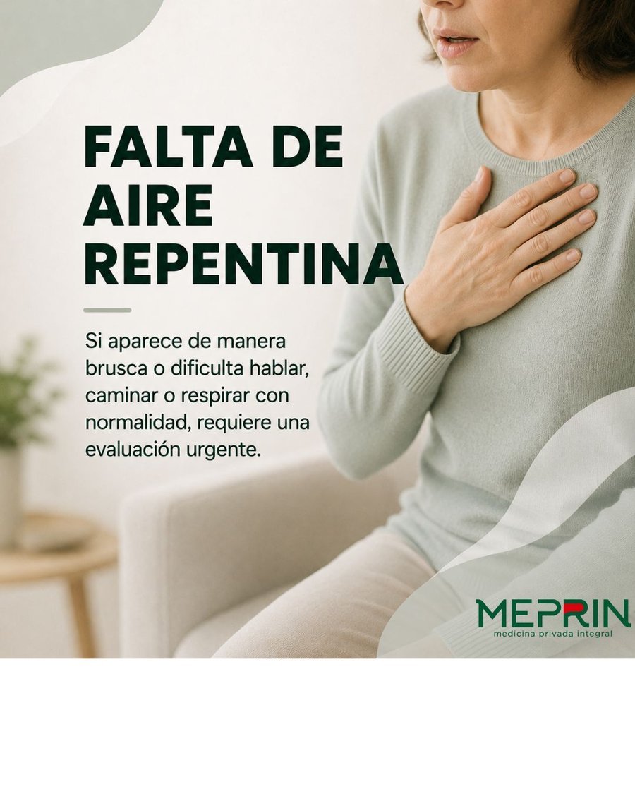 Falta de aire repentina: si aparece de manera brusca o dificulta hablar, caminar o respirar con normalidad, requiere una evaluación urgente.