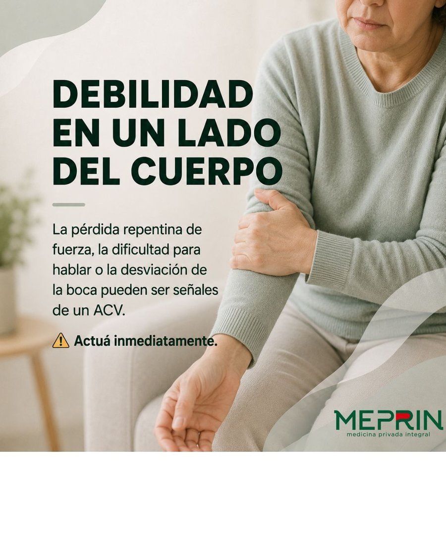 Debilidad en un lado del cuerpo: la pérdida repentina de fuerza, la dificultad para hablar o la desviación de la boca pueden ser señales de un ACV. Actuá inmediatamente.
